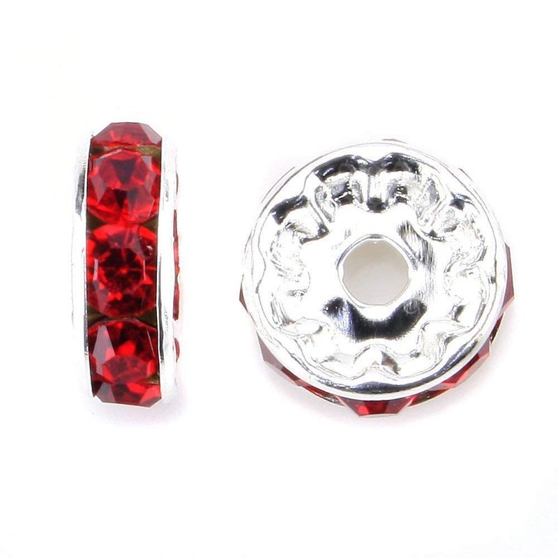Allb 100Pcs Rondelle Spacer Beads 8mm Silver Plated Czech Crystal Rhinestone for Jewelry Making Loose Beads for Bracelets, red - Image 2